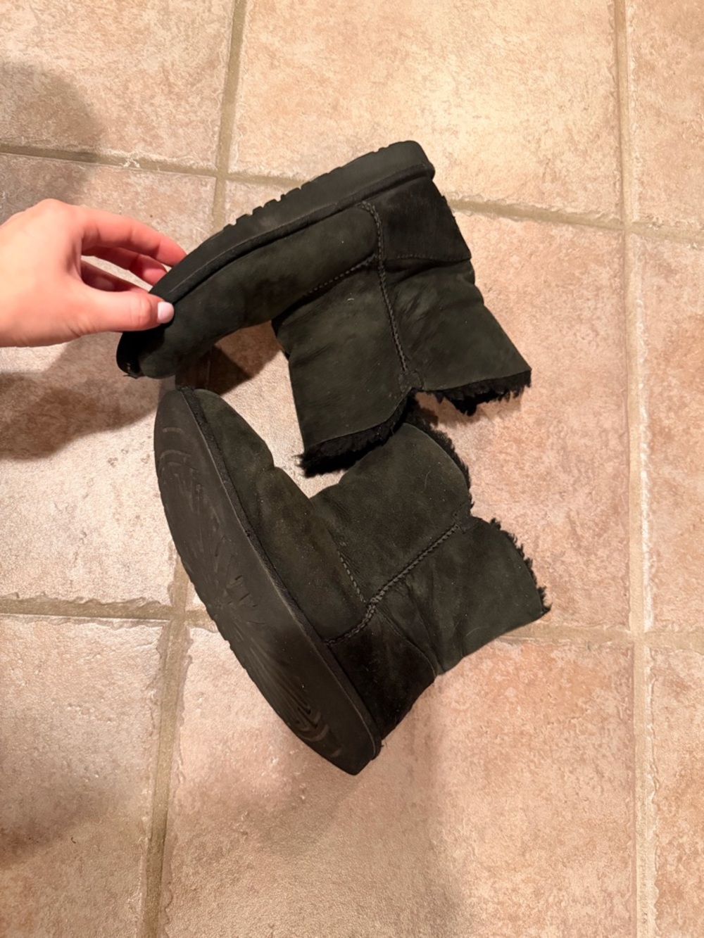 UGG Black Shearling Short Button Boot - Picture 2 of 7